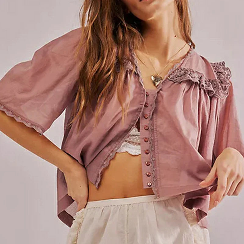 Olivia Bennet | Ruffle Blouse for Women in White Cotton