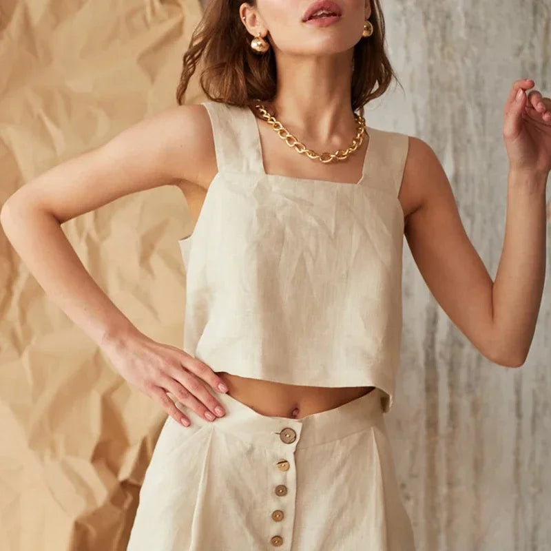 Olivia Bennet | Square Neck Linen Crop Tank