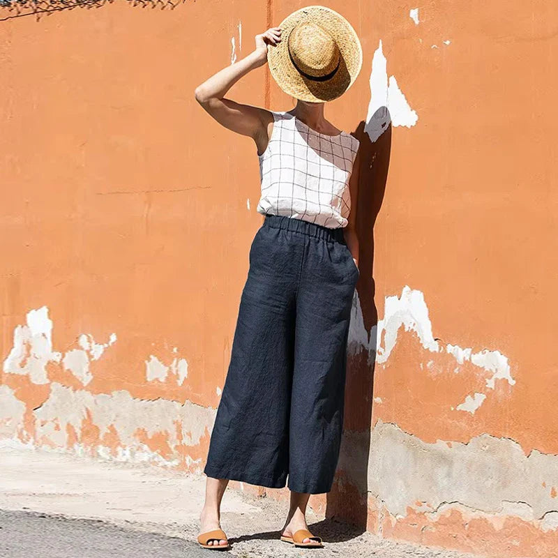 Olivia Bennet | Wide Leg Linen Pant for Women in Natural
