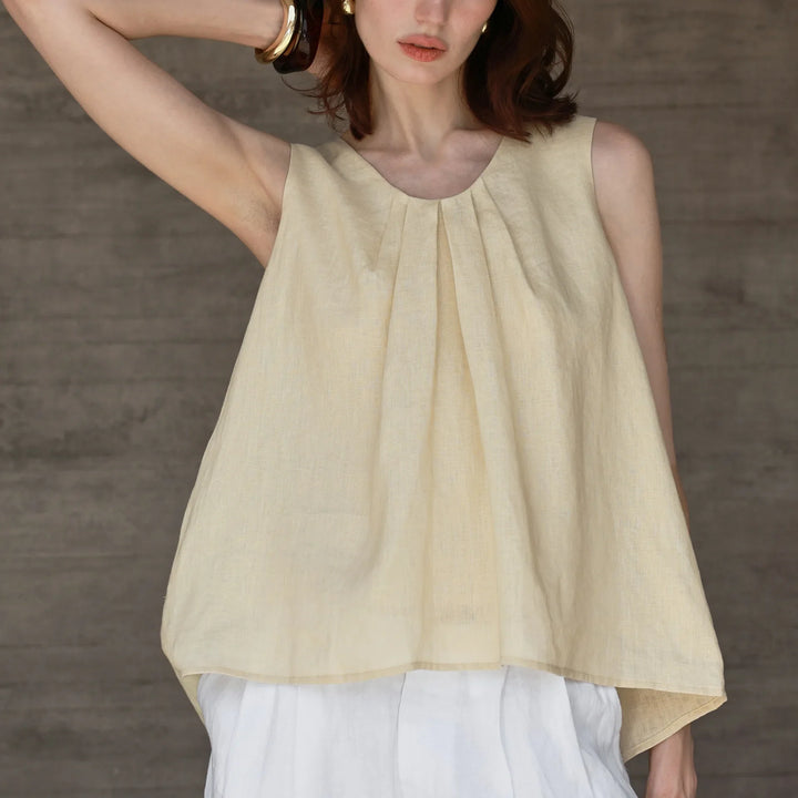 Olivia Bennet | Gathered Pleat Linen Tank