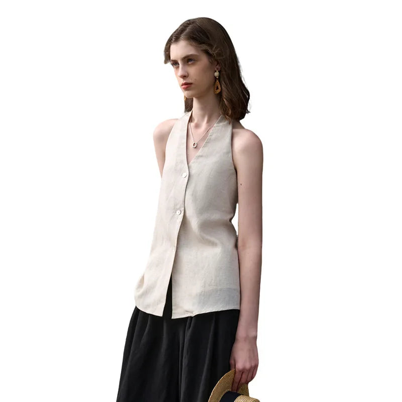 Olivia Bennet | Linen Halter Waistcoat Top