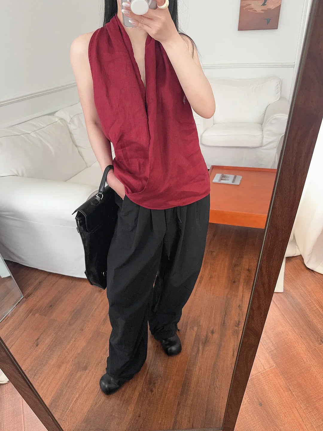 Olivia Bennet | Drape Linen Vest for Women