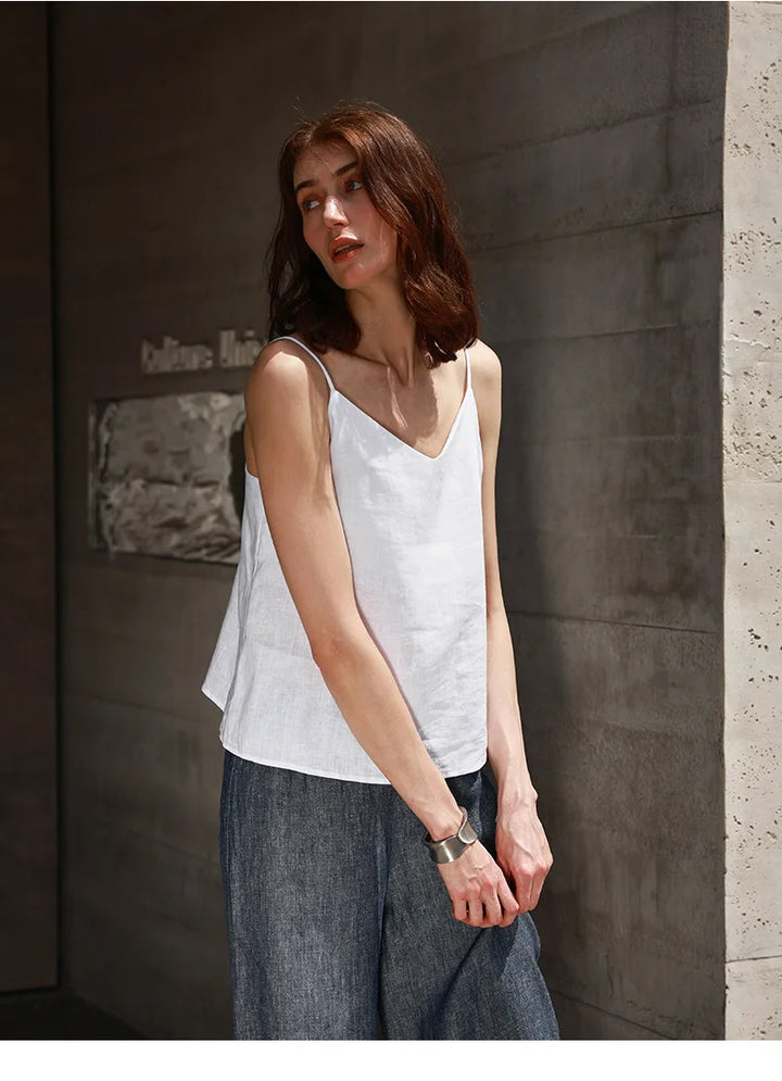 Olivia Bennet | Linen V-Neck Camisole Top for Women