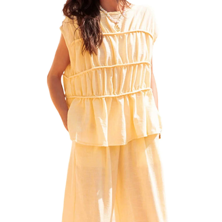 Olivia Bennet | Ruched Cap Sleeve Peplum Top for Women