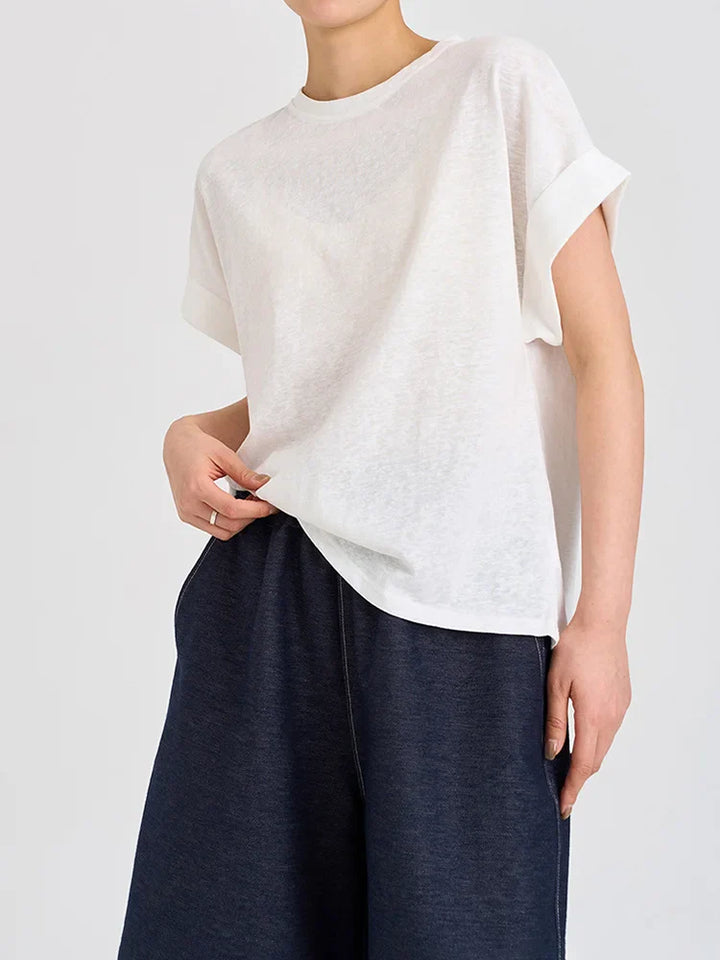 Olivia Bennet | Oversized Tee for Women in Soft Cotton with Rolled Cuff in White