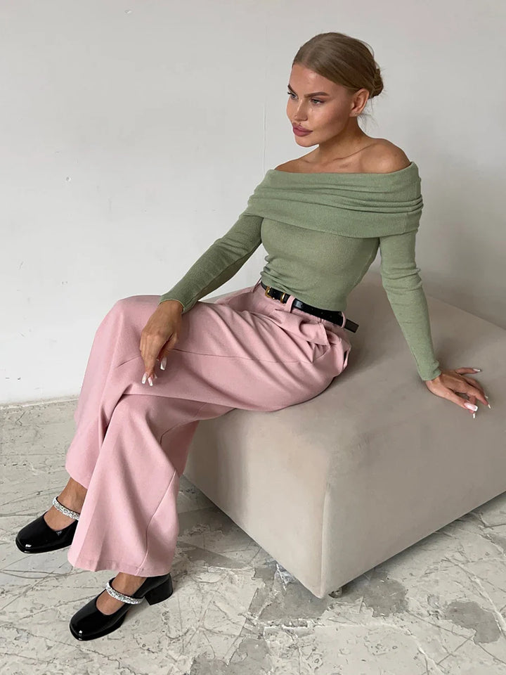 Olivia Bennet | Off-Shoulder Knit Top for Women in Natural Color