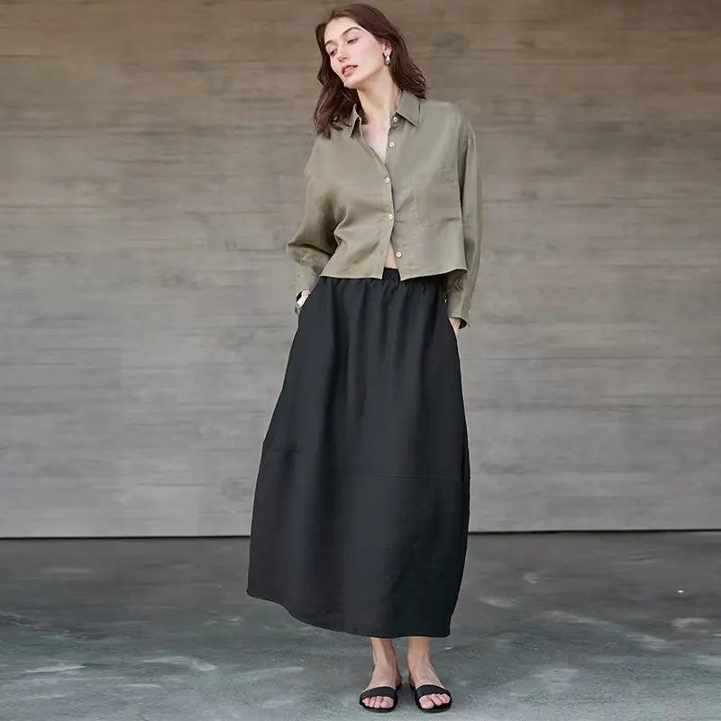Olivia Bennet | Cropped Long Sleeve Linen Shirt