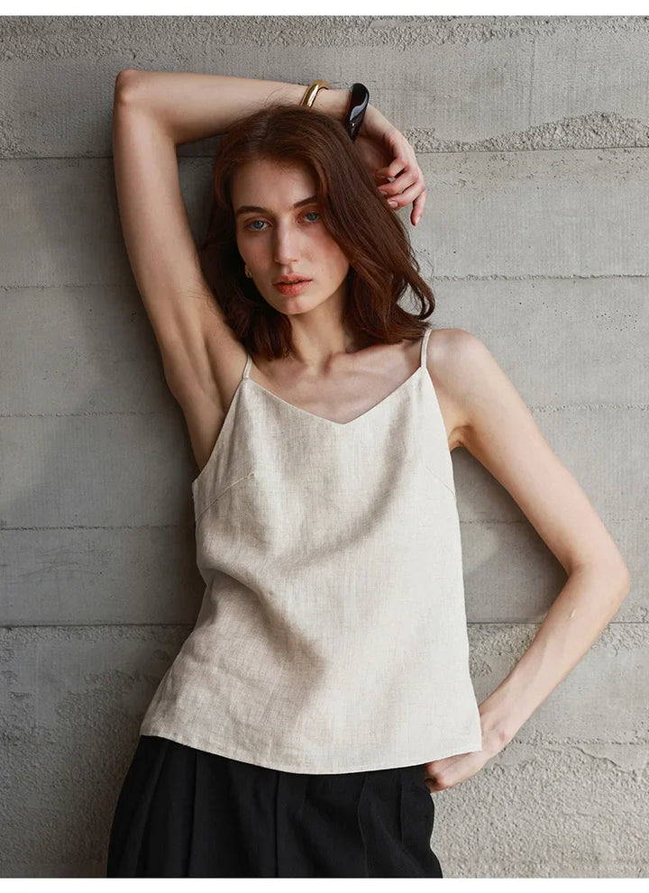 Olivia Bennet | Linen V-Neck Camisole Top for Women