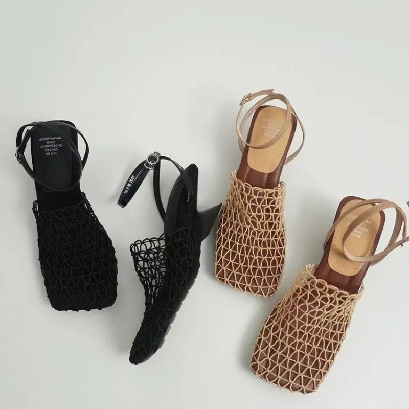 Olivia Bennet | Mesh Weave Heels for Women in Black