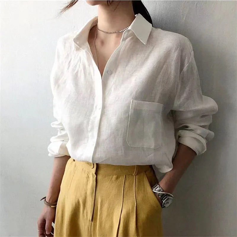 Olivia Bennet | Soft Linen Open Collar Shirt
