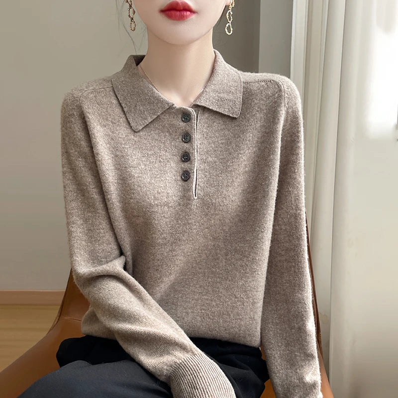 Olivia Bennet | Wool Polo Sweater for Women in Natural Color