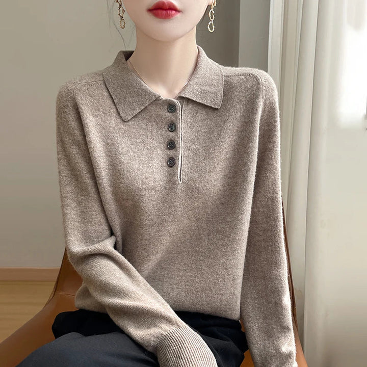 Olivia Bennet | Wool Polo Sweater for Women in Natural Color