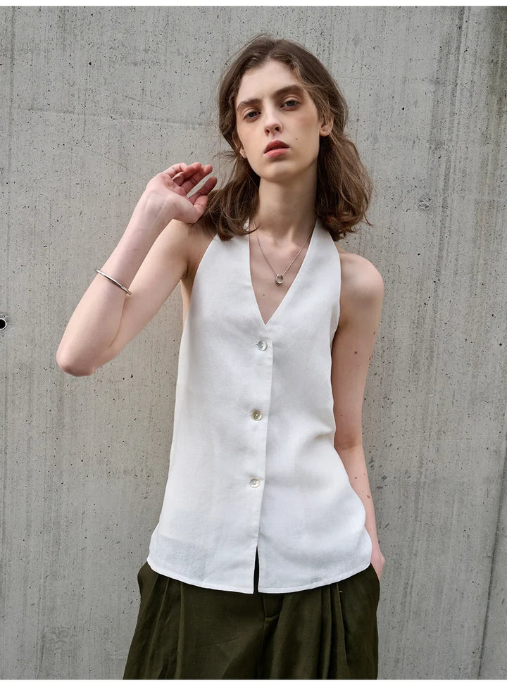 Olivia Bennet | Linen Halter Waistcoat Top