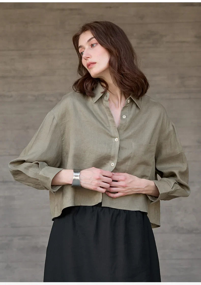 Olivia Bennet | Cropped Long Sleeve Linen Shirt