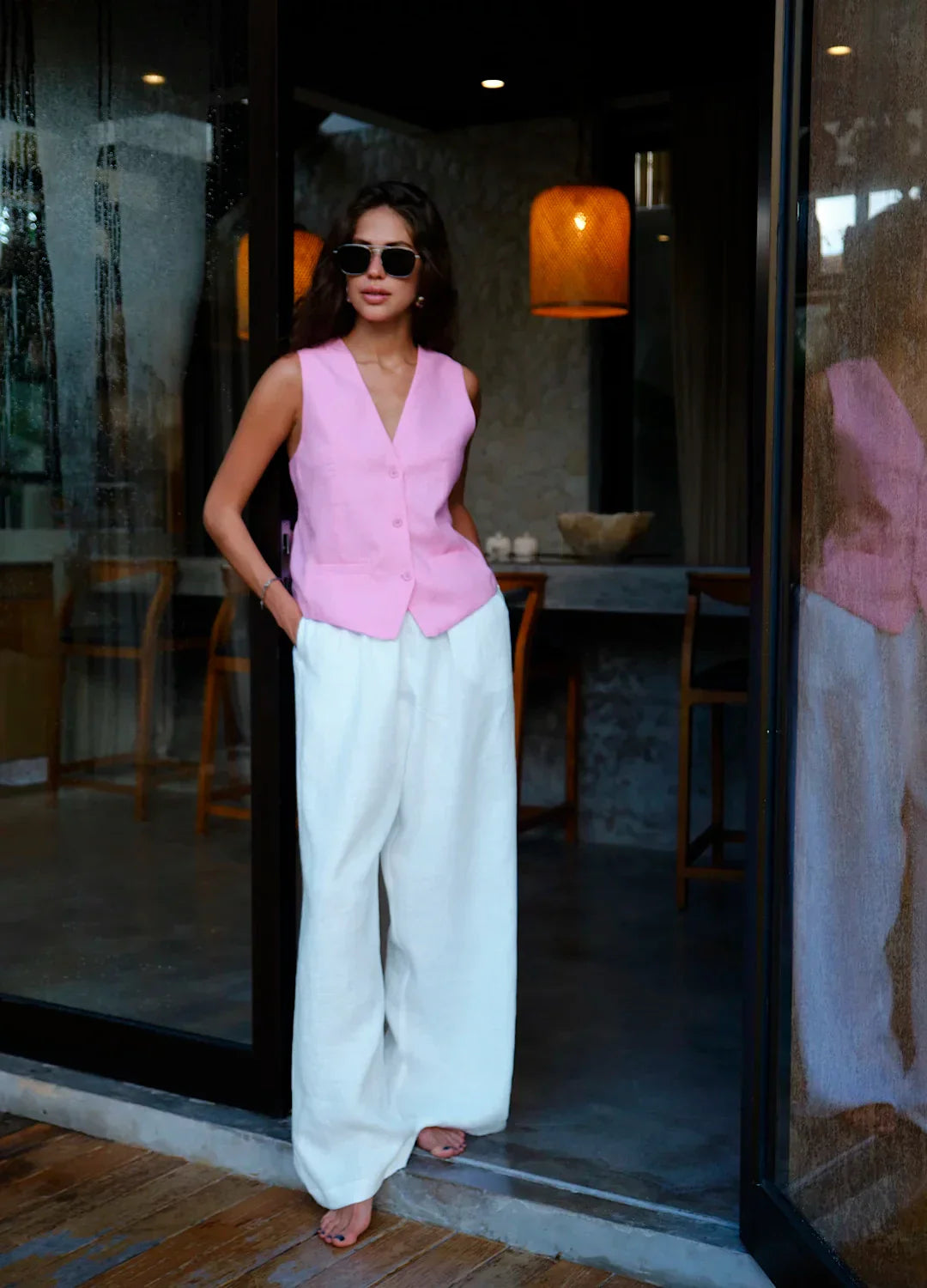 Olivia Bennet | Linen Wide-Leg Trousers for Women in Natural