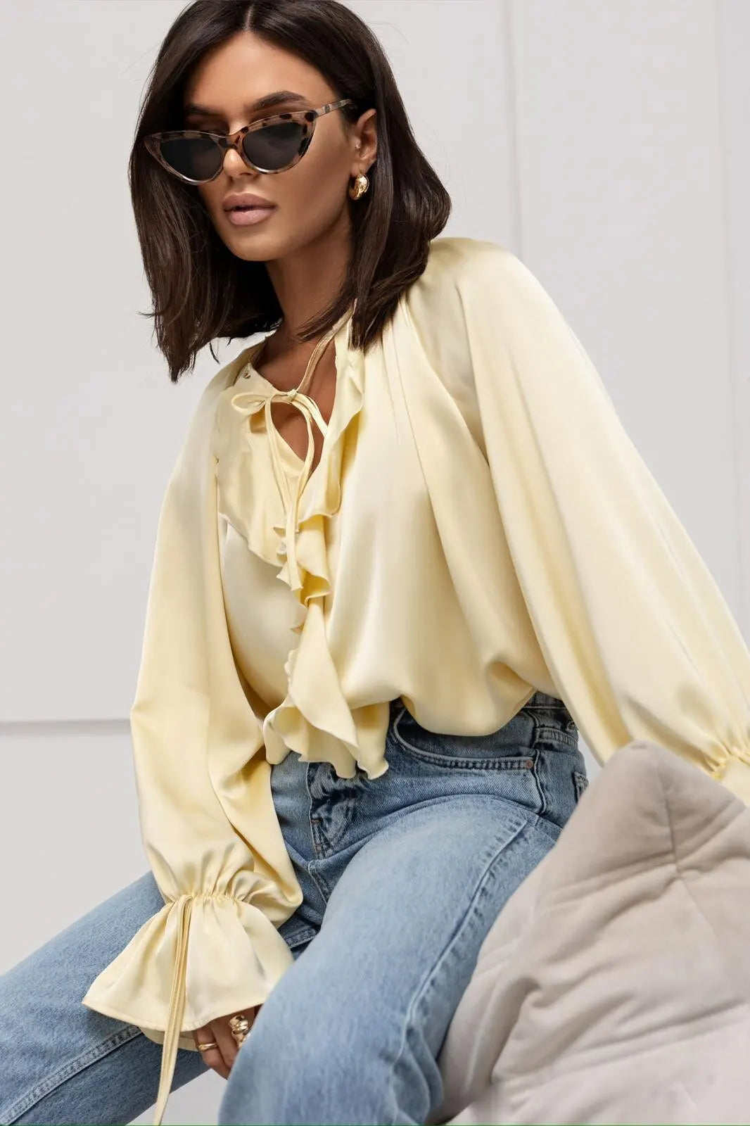 Olivia Bennet | Satin Ruffle Blouse for Women