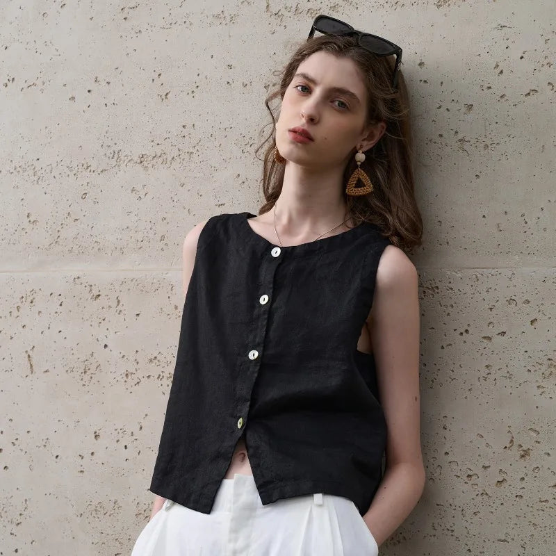 Olivia Bennet | Asymmetric Linen Crop Top
