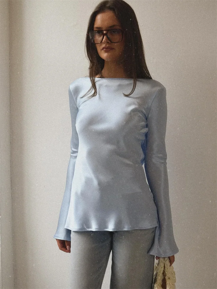 Olivia Bennet | Satin Long Sleeve Bell Cuff Top for Women
