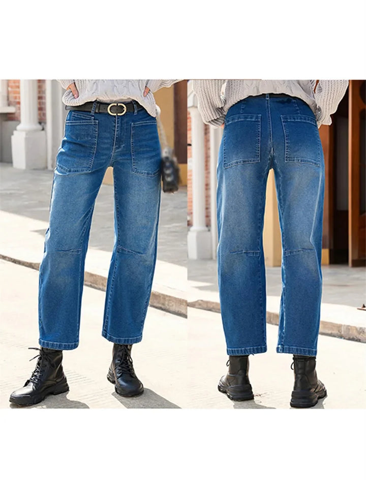 Olivia Bennet | Structured Barrel Jeans for Women in Denim