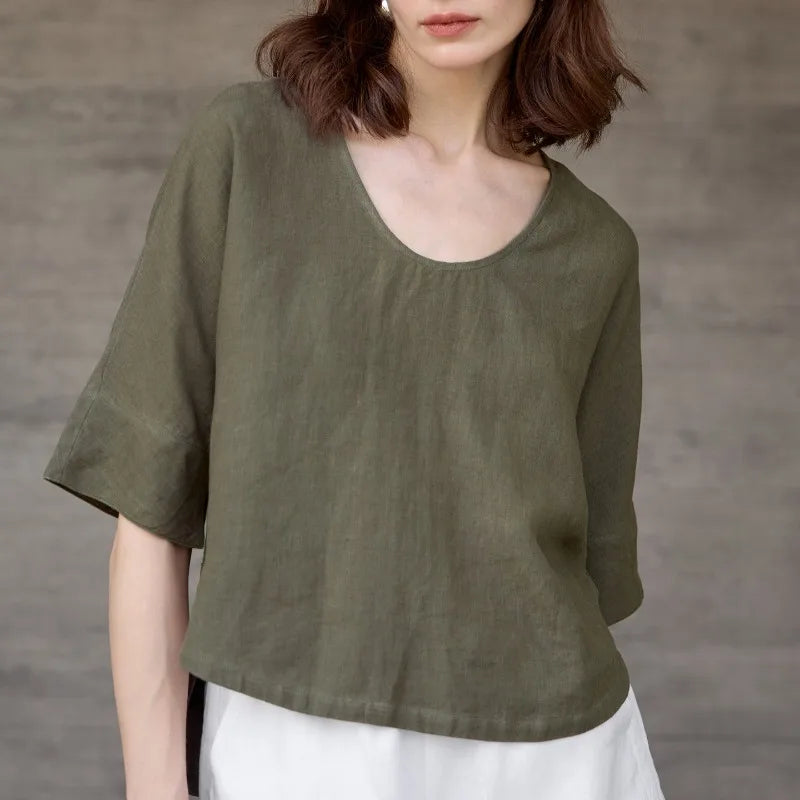 Olivia Bennet | Hemp V-Neck Boxy Top