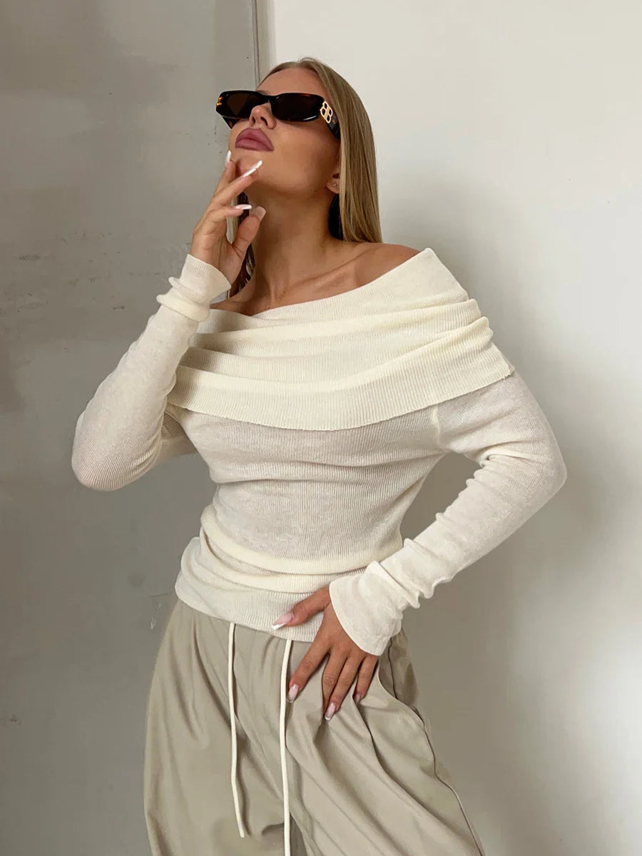 Olivia Bennet | Off-Shoulder Knit Top for Women in Natural Color
