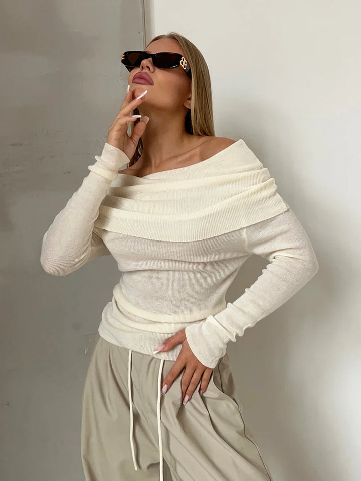 Olivia Bennet | Off-Shoulder Knit Top for Women in Natural Color