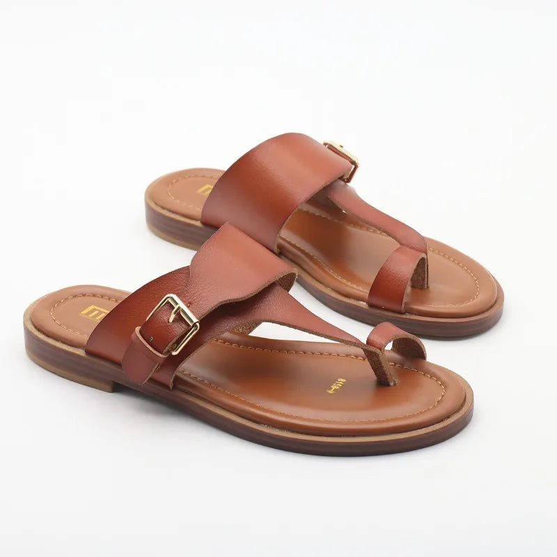 Olivia Bennet | Leather Buckle Sandal for Women in Natural Color