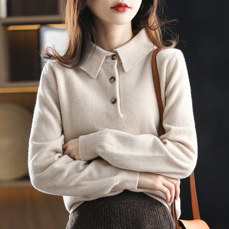 Olivia Bennet | Wool Polo Sweater for Women in Classic Fit, Navy