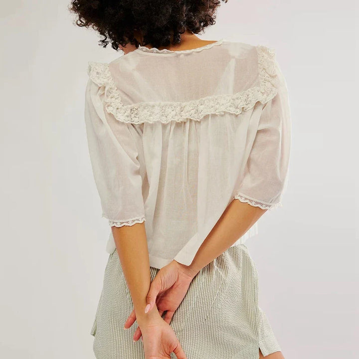 Olivia Bennet | Ruffle Blouse for Women in White Cotton