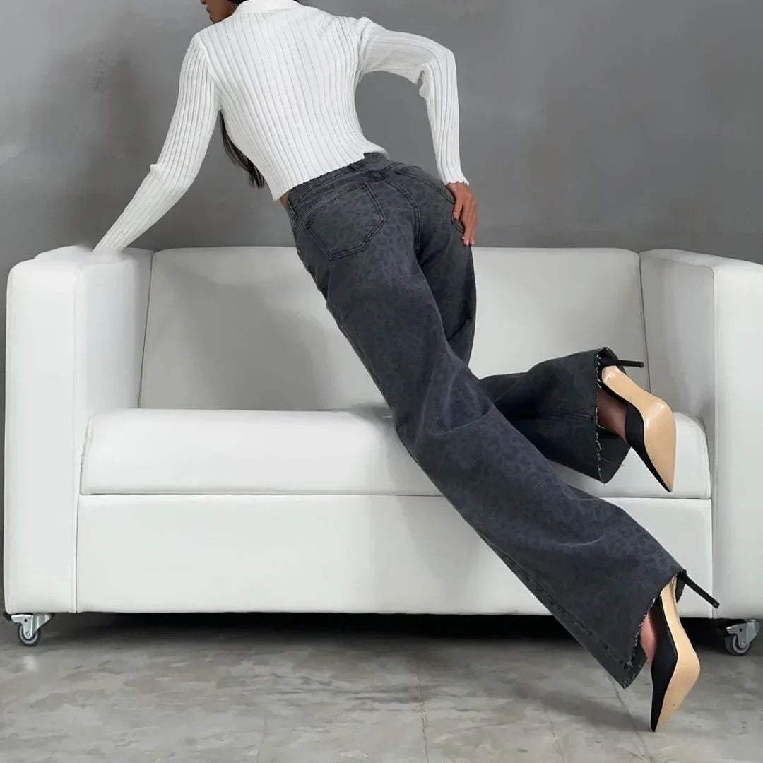 Olivia Bennet | Leopard Straight Jeans for Women