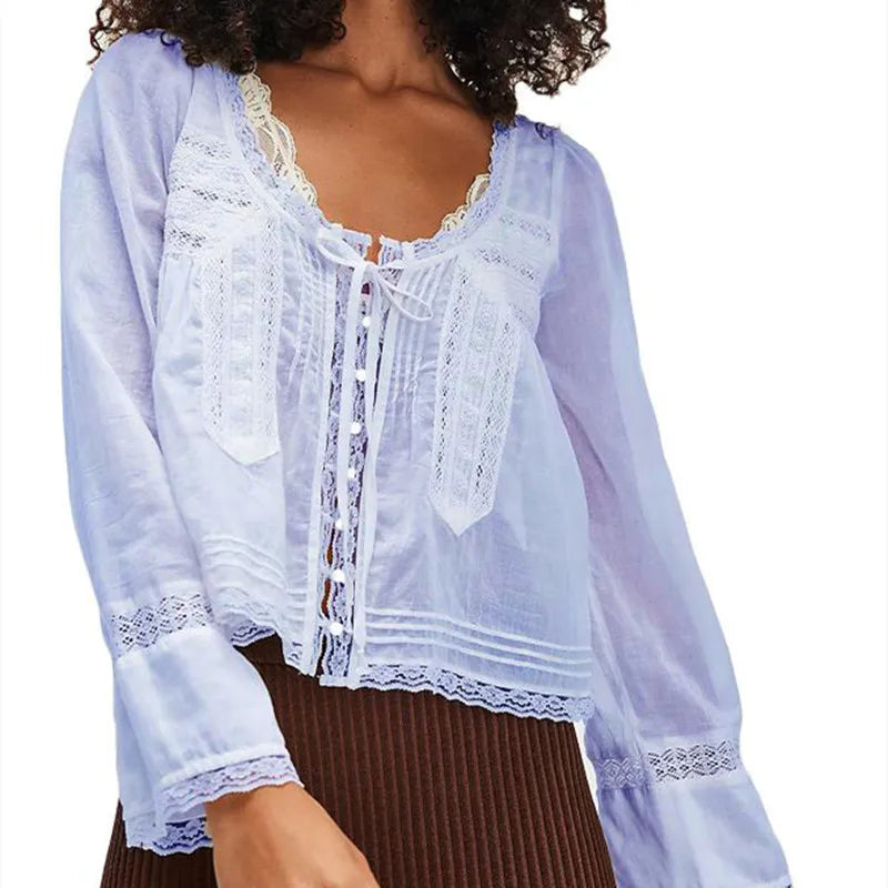 Olivia Bennet | Lace Trim Tie-Front Blouse