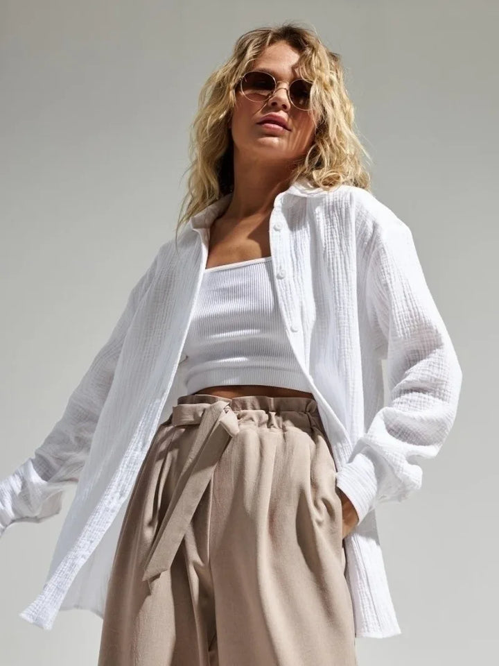 Olivia Bennet | Cotton Summer Shirt for Women in White