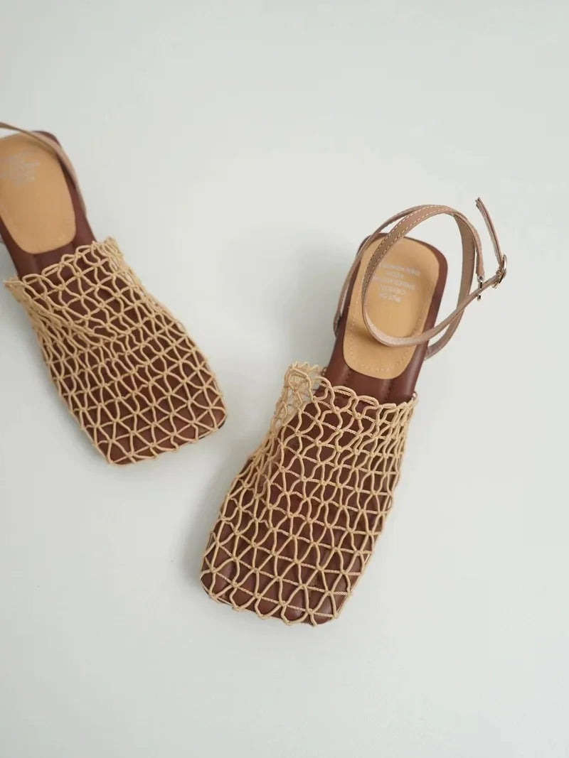 Olivia Bennet | Mesh Weave Heels for Women in Black