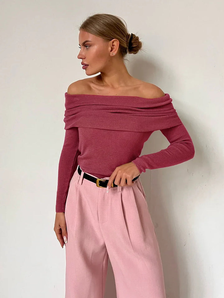 Olivia Bennet | Off-Shoulder Knit Top for Women in Natural Color