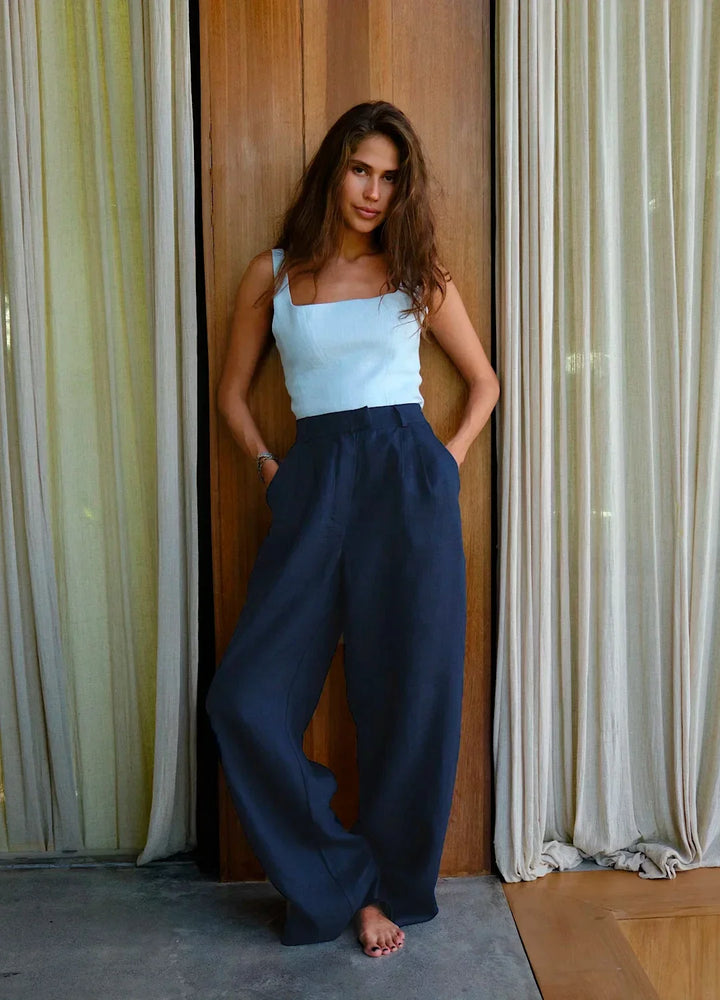 Olivia Bennet | Linen Wide-Leg Trousers for Women in Natural