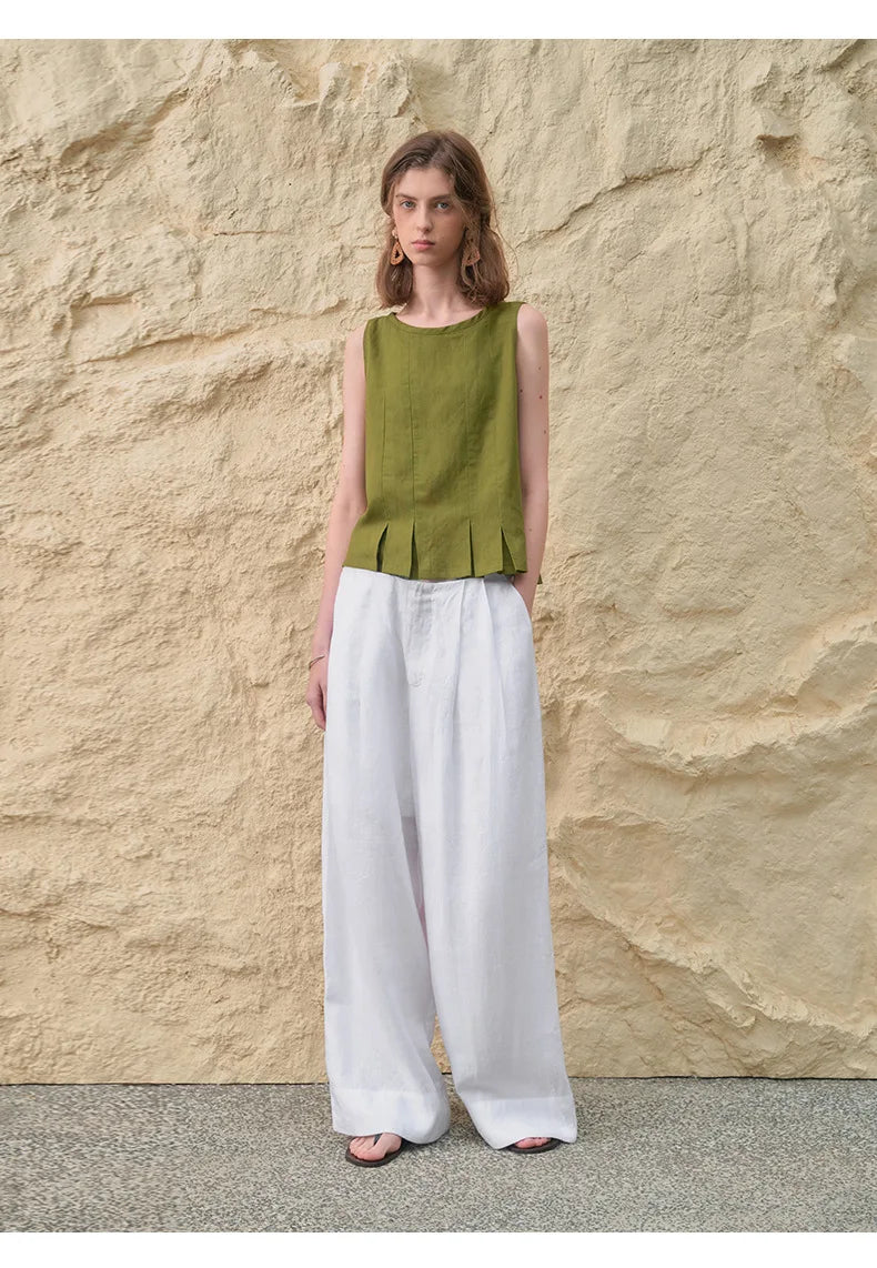 Olivia Bennet | Pleated Wide Leg Linen Pant