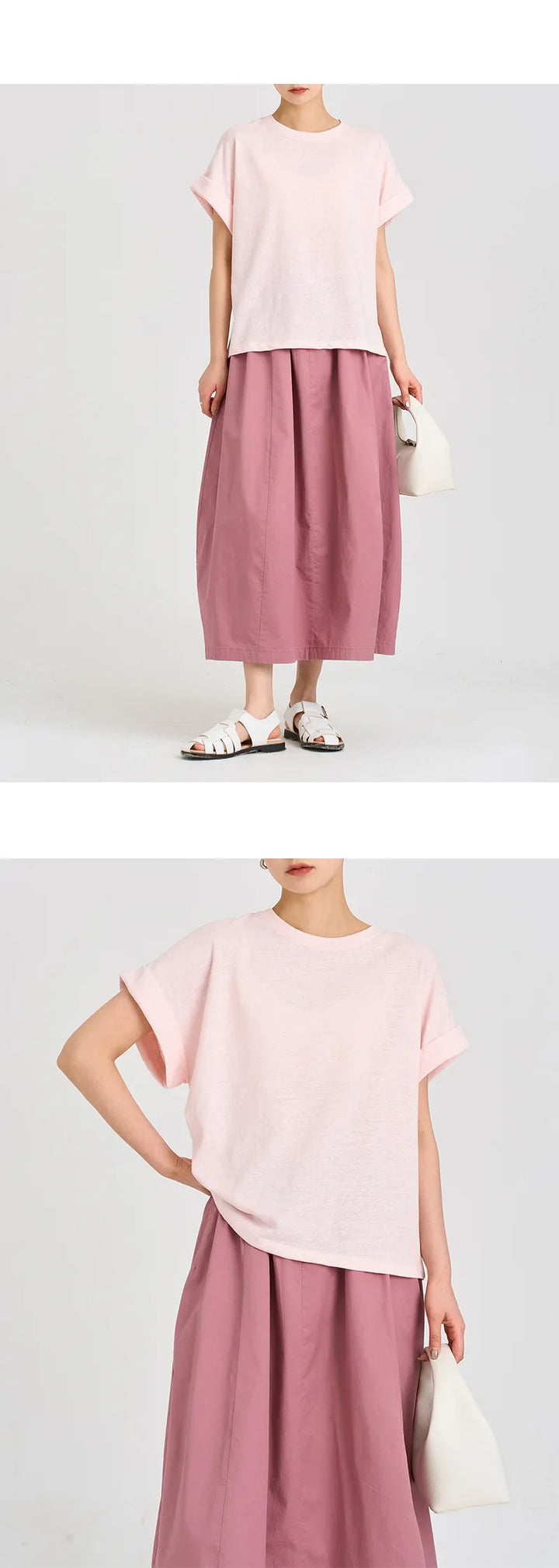 Olivia Bennet | Oversized Tee for Women in Soft Cotton with Rolled Cuff in White