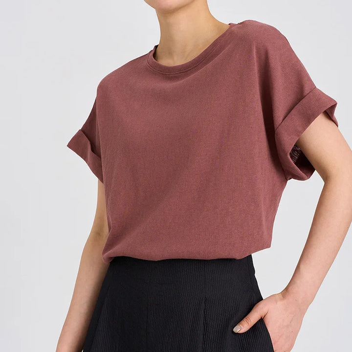 Olivia Bennet | Oversized Tee for Women in Soft Cotton with Rolled Cuff in White
