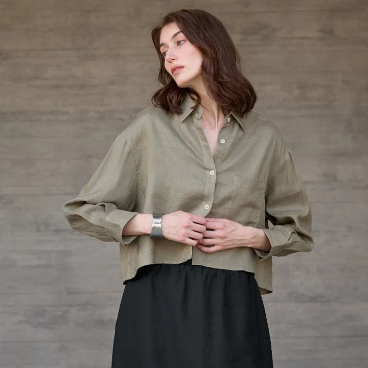 Olivia Bennet | Cropped Linen Overshirt for Women in Natural