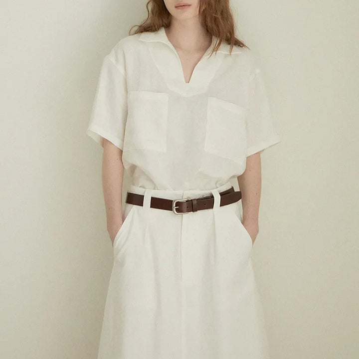 Olivia Bennet | Linen Polo Top for Women in Natural Fit