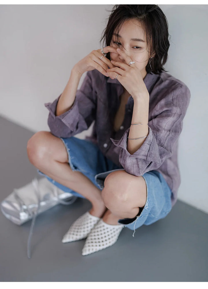 Olivia Bennet | Pleated Linen Button Shirt