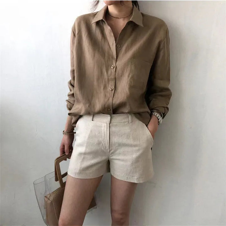 Olivia Bennet | Soft Linen Open Collar Shirt