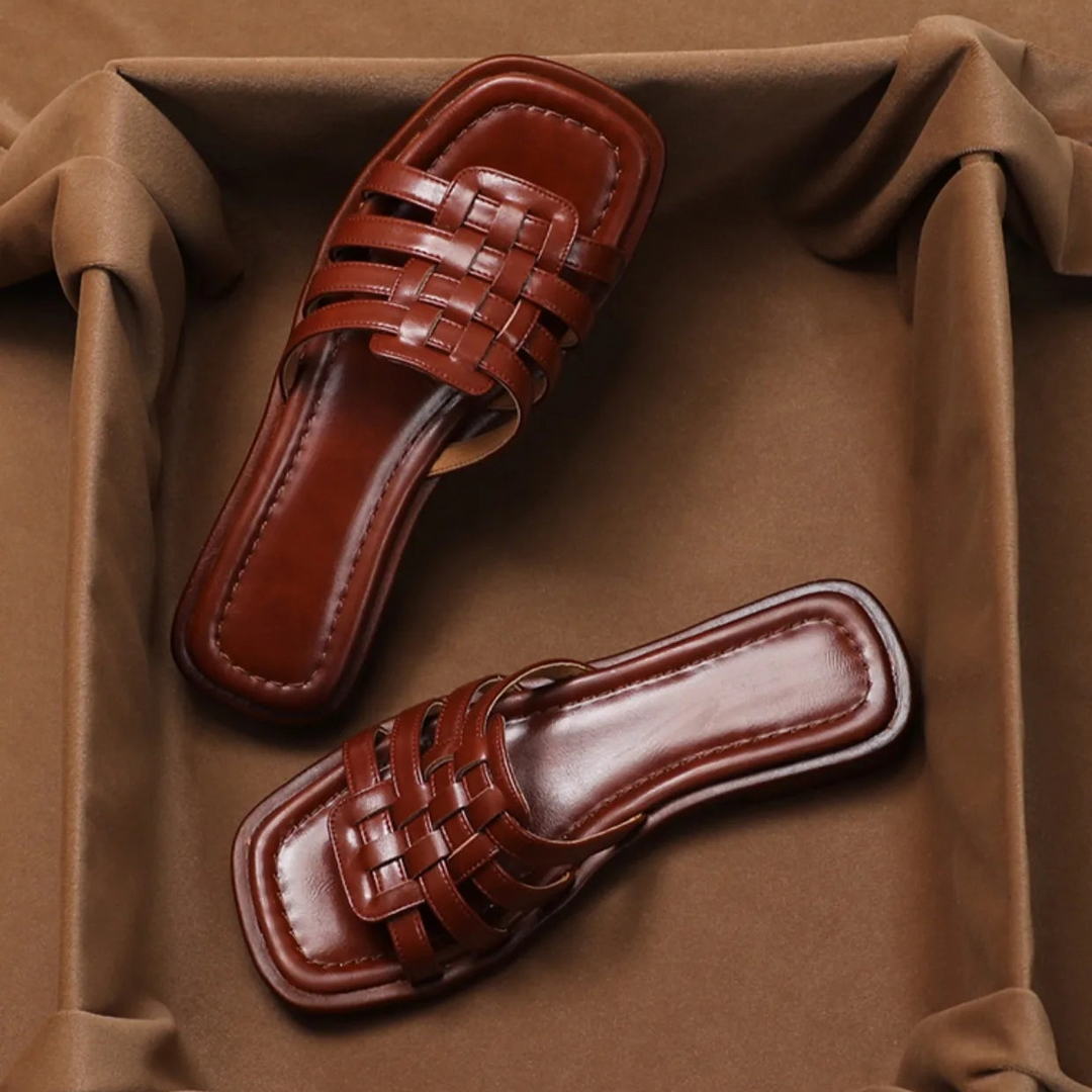 Olivia Bennet | Italian Leather Slides for Women in Natural Color