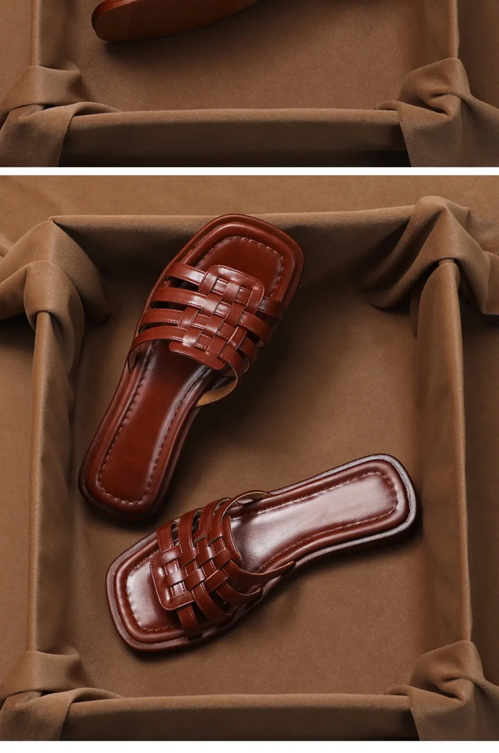 Olivia Bennet | Italian Leather Slides for Women in Natural Color