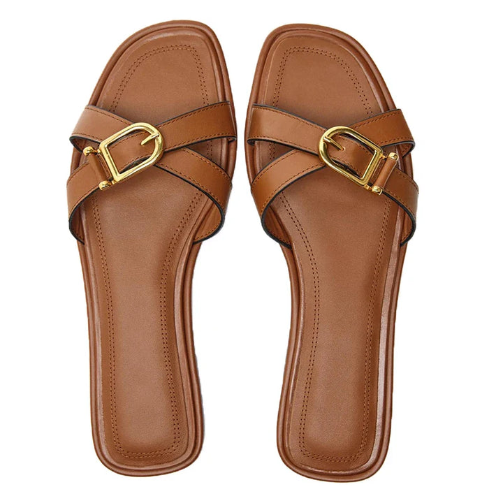 Olivia Bennet | Italian Leather Cutout Slide Sandal for Women