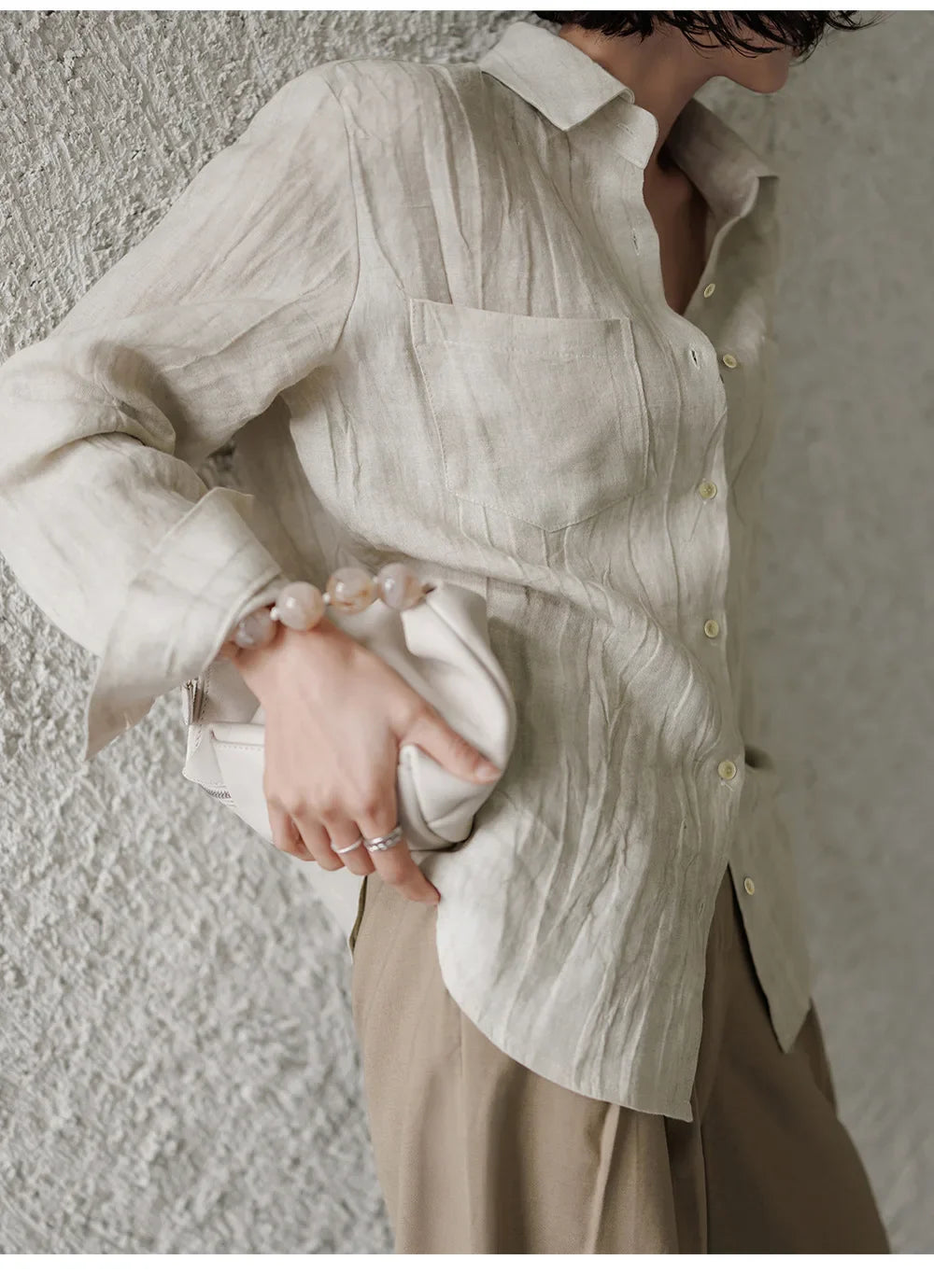 Olivia Bennet | Pleated Linen Button Shirt