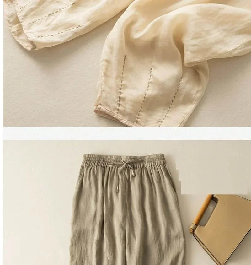 Olivia Bennet | Linen Pants for Women in Natural Fit, White