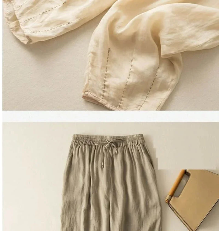 Olivia Bennet | Linen Pants for Women in Natural Fit, White