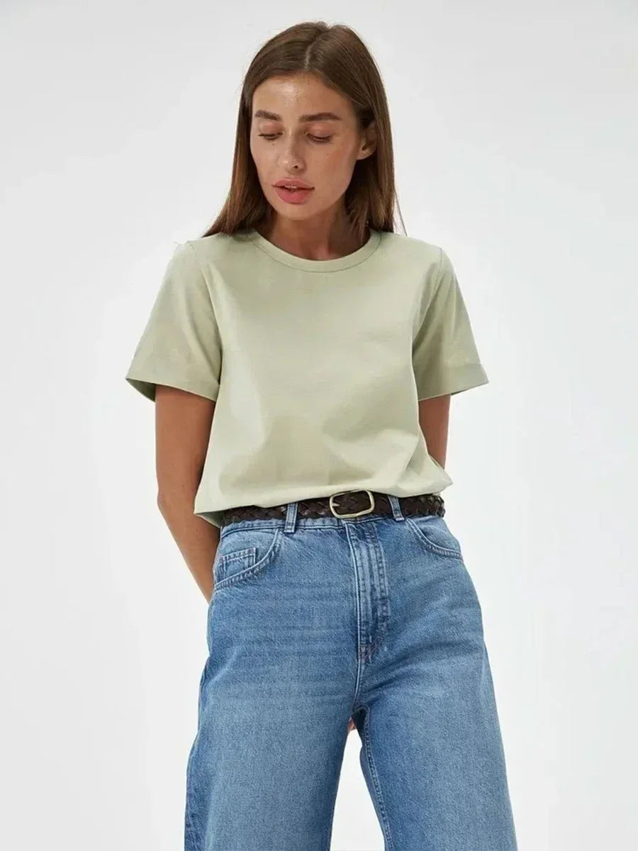 Olivia Bennet | Cotton Tee for Women, Regular Fit, White