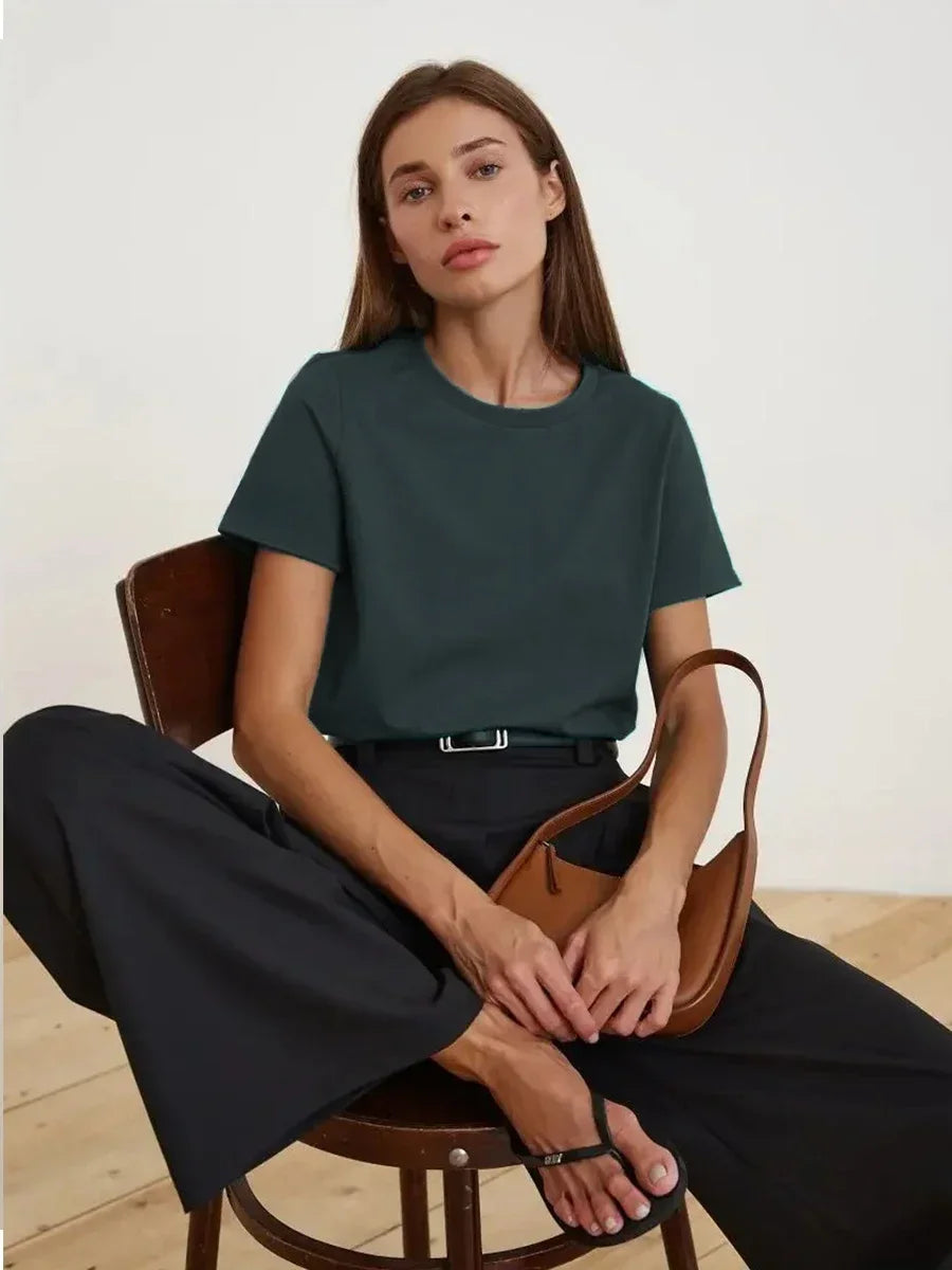 Olivia Bennet | Cotton Tee for Women, Regular Fit, White
